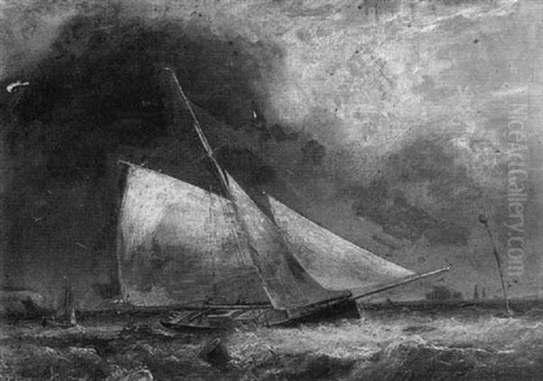 The Yacht Risk In Choppy Seas Off The Coast - view 1