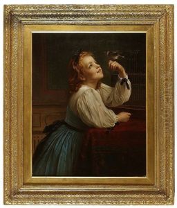 Freedom, Depicting Young Girl In A Panelled Interior, Holding A Small Bird In Her Left Hand, Leaning By A Cage by John Hayes