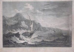 Der Sturm Aufdem Meer -, Kupferstich, 30,5 X 43 Cm, Bez. In Derplatte U. Re by Johann Balzer