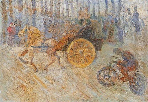 Promenade Au Bois, Caleche Et Cycliste - view 1