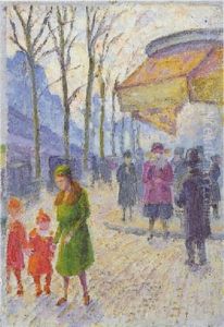 Paris, Les Enfants En Rouge Sur Le Boulevard Paris, Les Enfants En Rouge Sur Le Boulevard