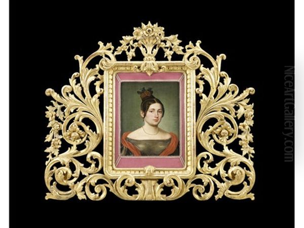 Portrait Of A Young Woman, Bust-length, In A Grey Dress With A Red Shawl - view 1