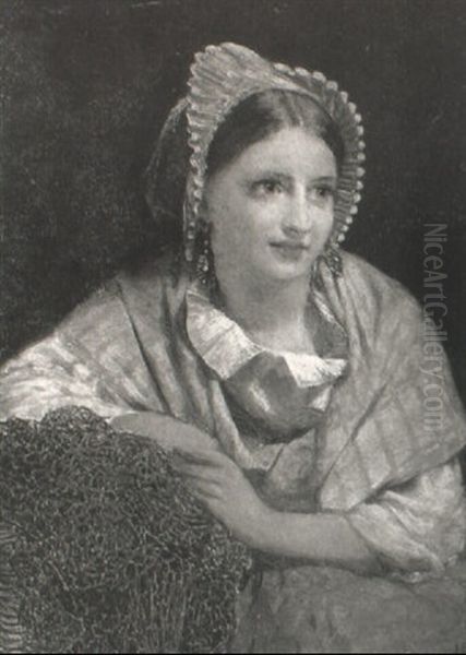 A Young Girl In A Pink Shawl And White Bonnet - view 1