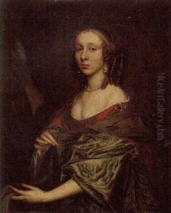 Portrait Of A Lady In An Orange Dress With Green Sleeves