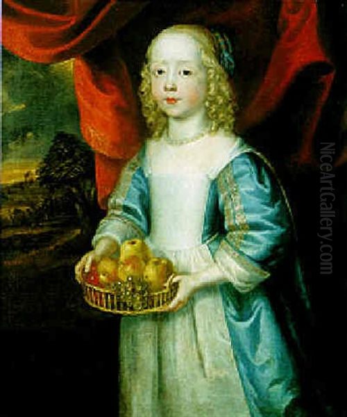Portrait Of A Young Girl Holding A Basket Of Fruit - view 1