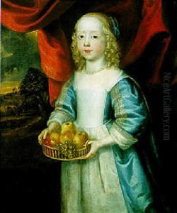 Portrait Of A Young Girl Holding A Basket Of Fruit