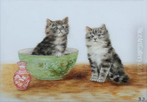 Two Kittens And An Oriental Bowl Andvase - view 1