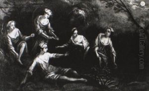 Young Girls Bathing By Moonlight by Francis Hayman