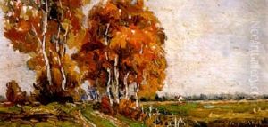 Herbstliche Landschaft Mit Birkenallee