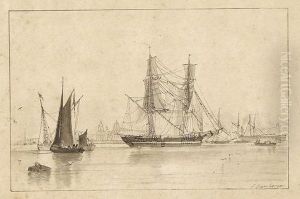 Segelschiffe Im Hafen. by Friedrich Bamberger