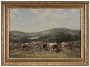 Cows Grazing On A Hillside by George Arthur Hays