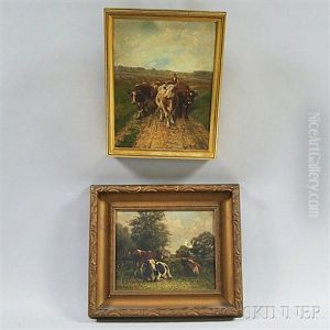 Farmer With Cows On A Path; Cows At Pasture by George Arthur Hays
