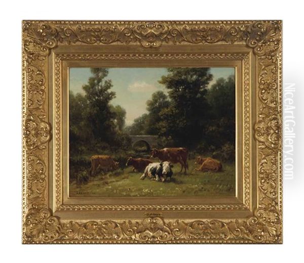 Cows Resting Beside A Stream - view 1