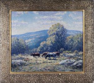 Spring Landscape With Cows Grazing On A Hill by George Arthur Hays