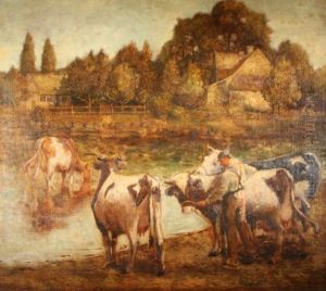 New England Farm With Cows by George Arthur Hays