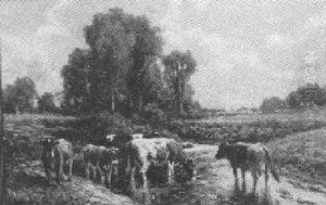 Cows Watering At The Brook by George Arthur Hays
