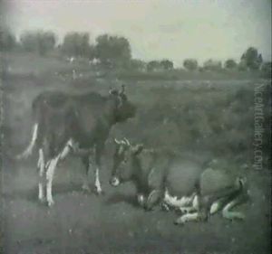 Out To Pasture/a Landscape With Two Cows by George Arthur Hays