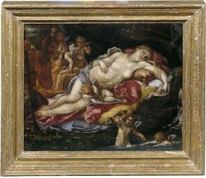 Venere Dormiente Con Amorini E Un Satiro by Pietro Santi Bambocci