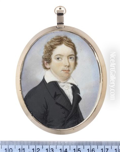 A Portrait Of A Young Gentleman, Generally Accepted As John Keats, Wearing Black Double-breasted Coat And Waistcoat, White Frilled Chemise, Stock And Tie - view 1