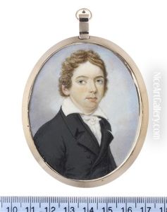 A Portrait Of A Young Gentleman, Generally Accepted As John Keats, Wearing Black Double-breasted Coat And Waistcoat, White Frilled Chemise, Stock And Tie by Charles Hayter