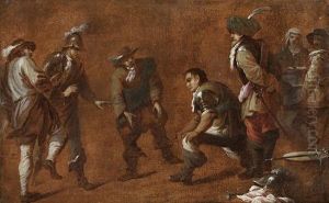 Soldiers Playing A Ball Game by Bambocciante