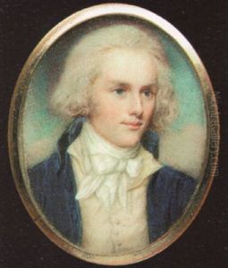 A Young Gentleman, With Powdered Hair, Wearing Blue Coat, Cream Waistcoat And Tied White Cravat