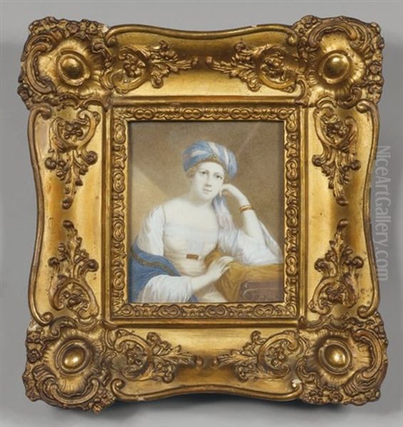 Jeune Femme Au Turban En Robe Blanche Et Bleue - view 1