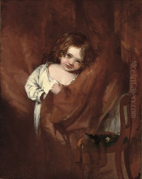 Young Child Hiding Behind A Curtain (study) - view 1