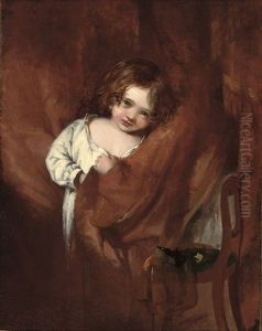 Young Child Hiding Behind A Curtain (study)