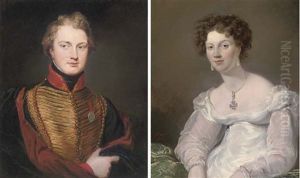 Portrait Of Sir James Robertson Bruce In Military Uniform Wearing The Wellington Medal (+ Portrait Of Ellen Bamford Hesketh In A White Dress And Pearls, Insc.; Pair)