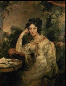Portrait Of Charlotte Augusta Stuart, Seated Three-quarter  Length, Wearing A White Satin Dress, Her Right Arm Resting