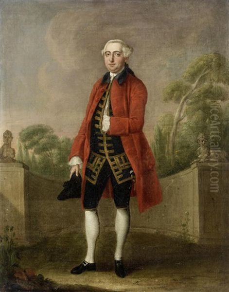 Portrait Of A Gentleman, Full-length, Standing Before A Garden - view 1