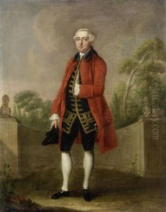 Portrait Of A Gentleman, Full-length, Standing Before A Garden by Edward Haytley