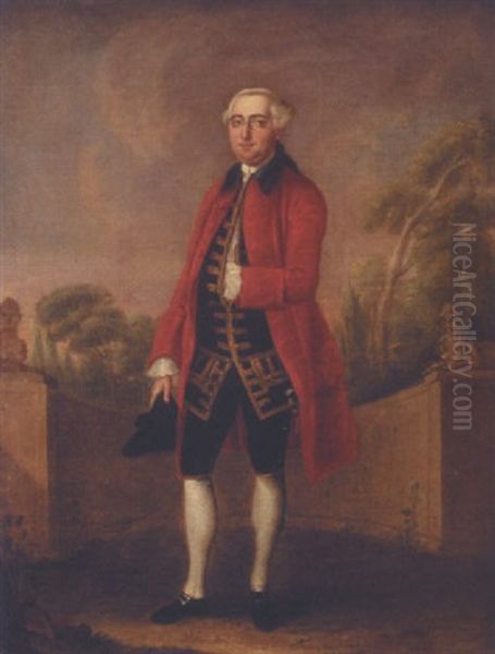 Portrait Of A Gentleman Wearing A Red Coat In A Garden Landscape - view 1