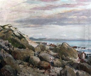 Children Rock Pooling by Alfred Frederick William Hayward