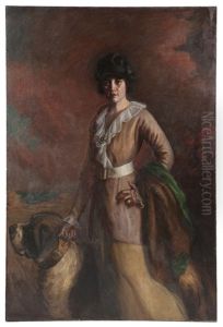 Standing Woman With Saint Bernard