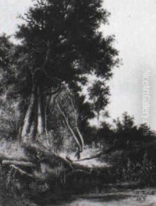 Waldesrand Mit Reisigsucherin by Arend Cornelis Hazeu
