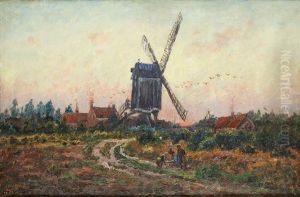 Le Moulin Au Coucher Du Soleil by Alfred Hazledine