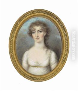 A Young Lady, In White Dress With Gold Waistband by Thomas Hazlehurst