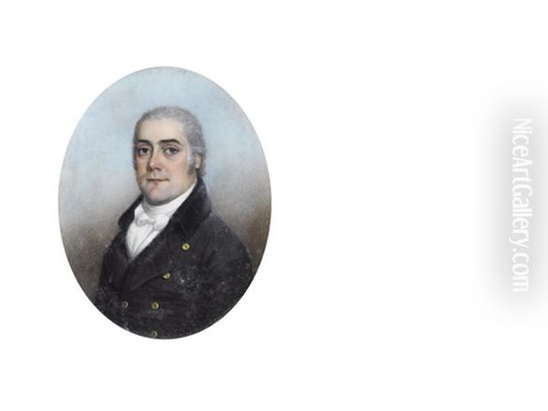 A Gentleman, Wearing Black Coat, White Waistcoat, Chemise, Stock And Tied Cravat, His Hair Lightly Powdered - view 1