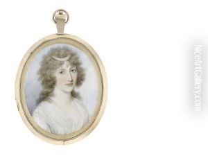 A Lady Called, Arabella Edwards, Wearing White Dress, Her Curled And Powdered Hair Worn A La Conseilleur And Dressed With A Double-stranded Pearl Slide by Thomas Hazlehurst