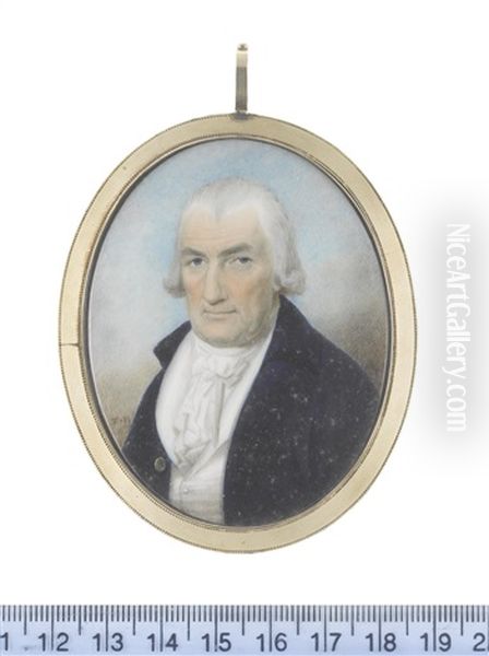 A Gentleman, Wearing Blue Coat, White Waistcoat, Frilled Chemise, Stock And Tied Cravat, His Hair Powdered - view 1