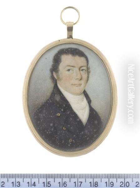A Gentleman, Wearing Dark Blue Coat With Black Collar, White Waistcoat, Chemise, Stock And Cravat - view 1