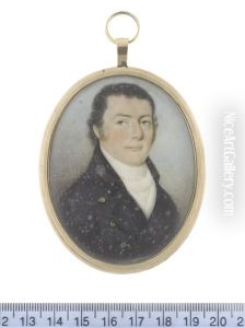 A Gentleman, Wearing Dark Blue Coat With Black Collar, White Waistcoat, Chemise, Stock And Cravat by Thomas Hazlehurst