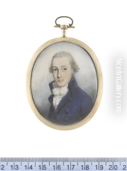 A Gentleman, Called Thomas Aspinall Esq, Wearing Blue Coat, White Chemise, Stock And Cravat, His Hair Powdered And Worn En Queue - view 1