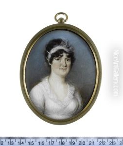 A Lady, Wearing White Dress With Frilled Lace Collar, Her Dark Upswept Hair Dressed With A White Lace Bandeau And Strands Of Pearls by Thomas Hazlehurst