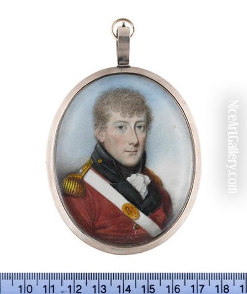 An Officer, Wearing Red Coat With Black Facings And Standing Collar, Gold Buttons And Epaulettes, White Cross Belt With Oval Gilt-metal Belt Plate... - view 1