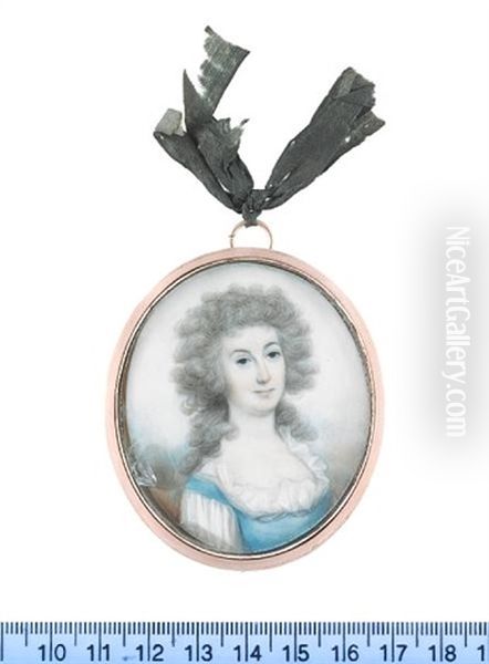 Mrs Sarah Jones (nee Stafford), Wearing White Under Dress And Sky Blue Bodice, Her Powdered Wig Worn A La Conseilleur - view 1