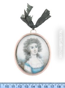 Mrs Sarah Jones (nee Stafford), Wearing White Under Dress And Sky Blue Bodice, Her Powdered Wig Worn A La Conseilleur by Thomas Hazlehurst