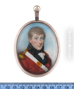An Officer, Wearing Red Coat With Black Facings And Standing Collar, Gold Buttons And Epaulettes, White Cross Belt With Oval Gilt-metal Belt Plate Engraved Smr, White Frilled Chemise And Black Stock by Thomas Hazlehurst